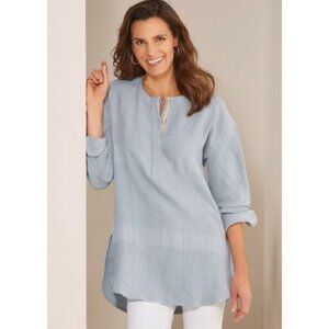Soft Surroundings Paulina Petite XS Light Blue Pullover Tunic Linen Blend 3CY79